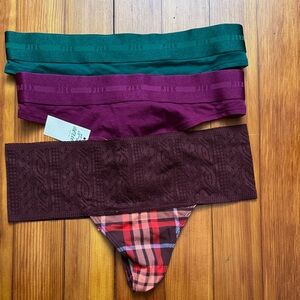 NWT Cotton Thong Pack - Green, Plum, Plaid